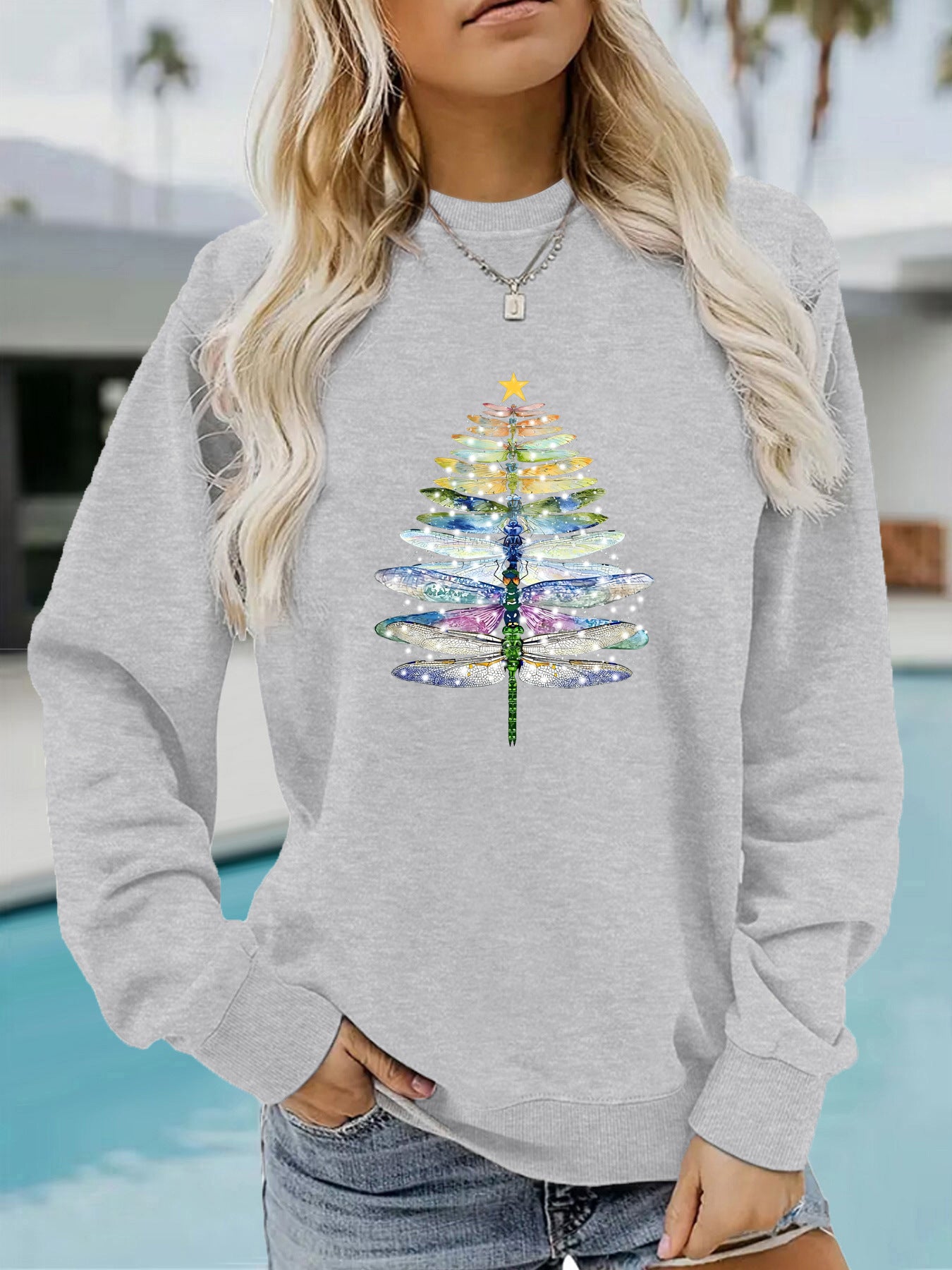 Dragonfly printed hoodie for women