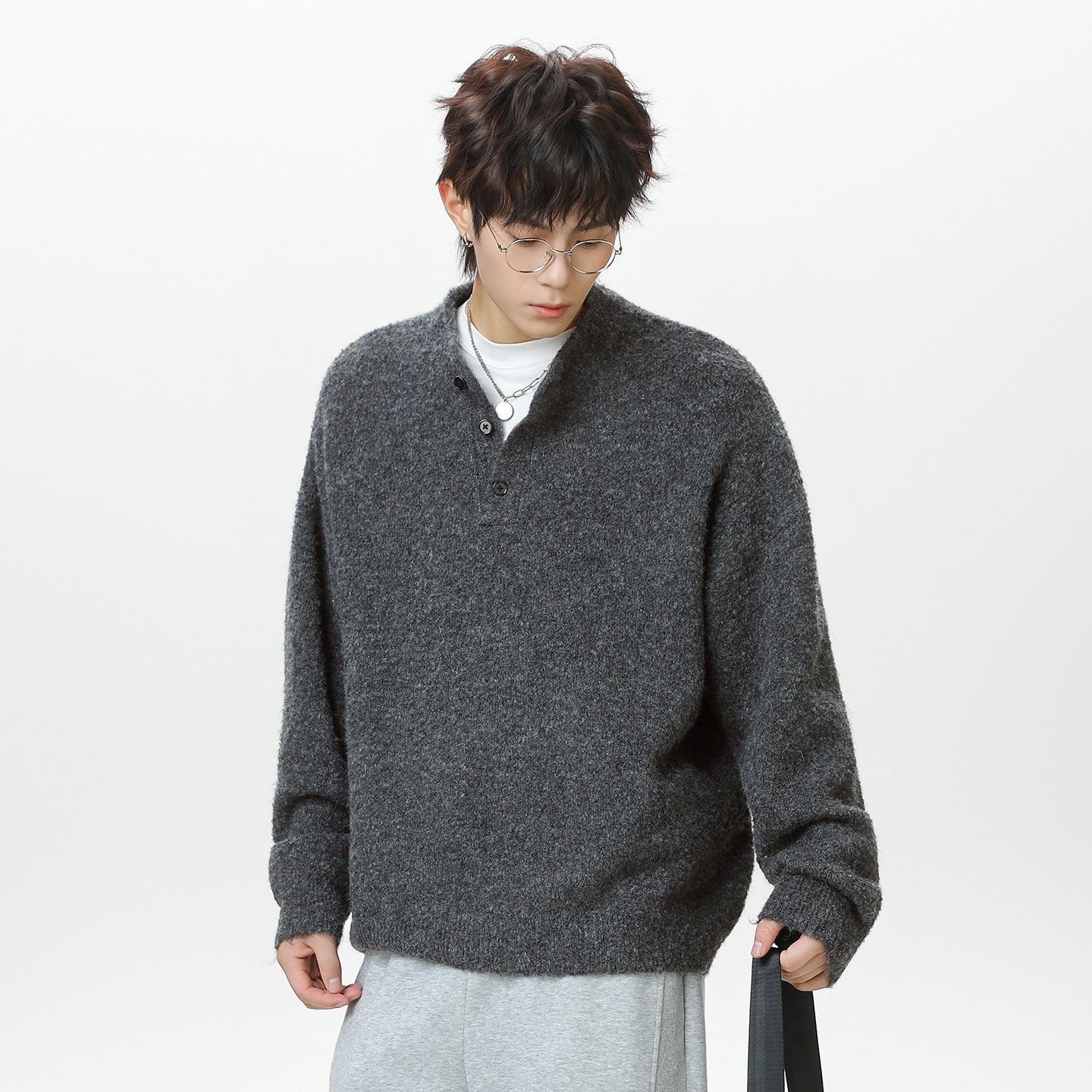 Solid color polo sweater for men