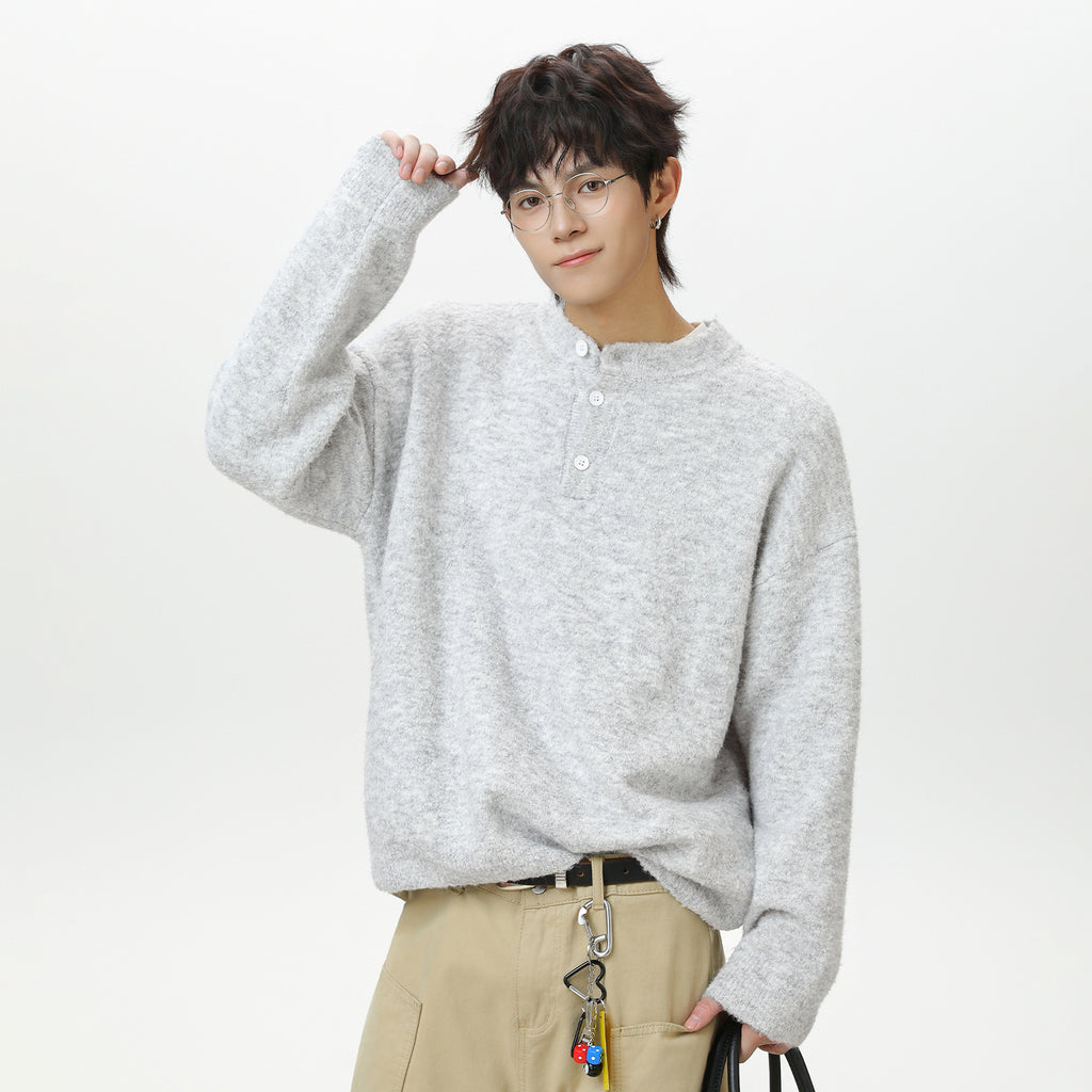Solid color polo sweater for men