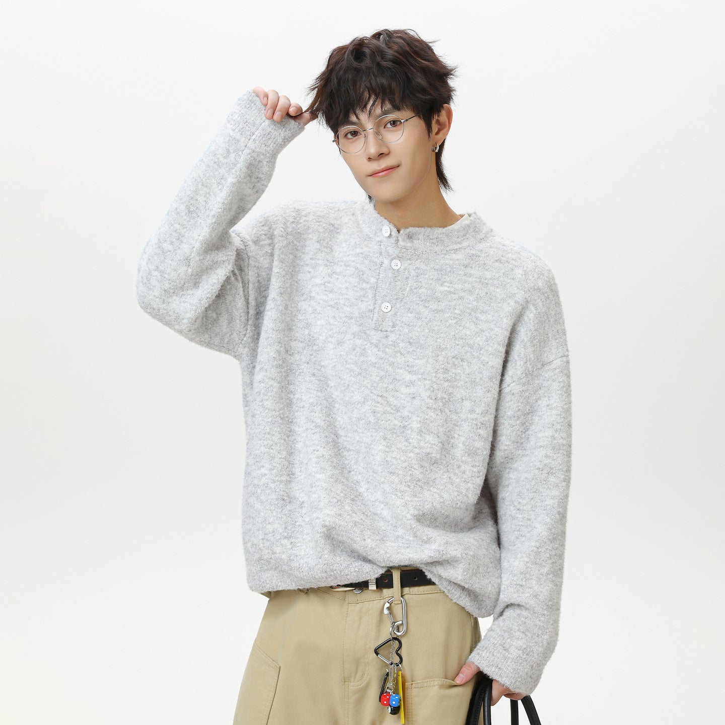 Solid color polo sweater for men