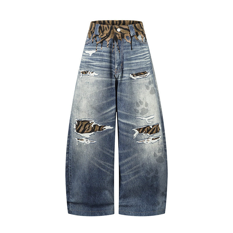 Unique Design Scratched Ripped Pleated Casual Loose 