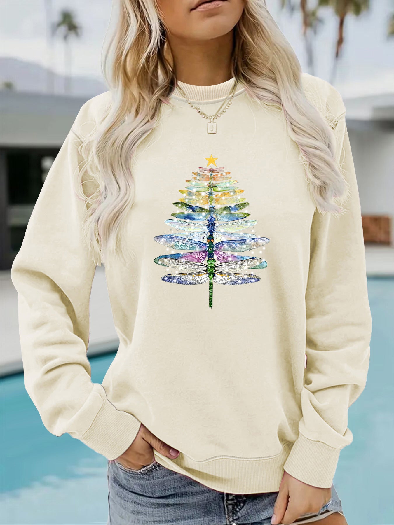 Dragonfly printed hoodie for women