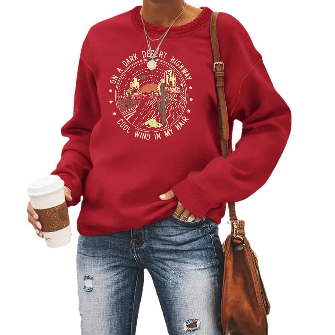 Printed loose hoodie for women