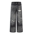 Distressed Ripped Washed Vintage Combat Denim Pants Loose Straight