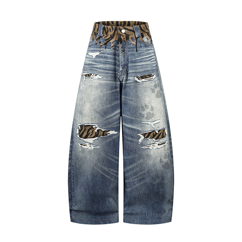 Unique Design Scratched Ripped Pleated Casual Loose 