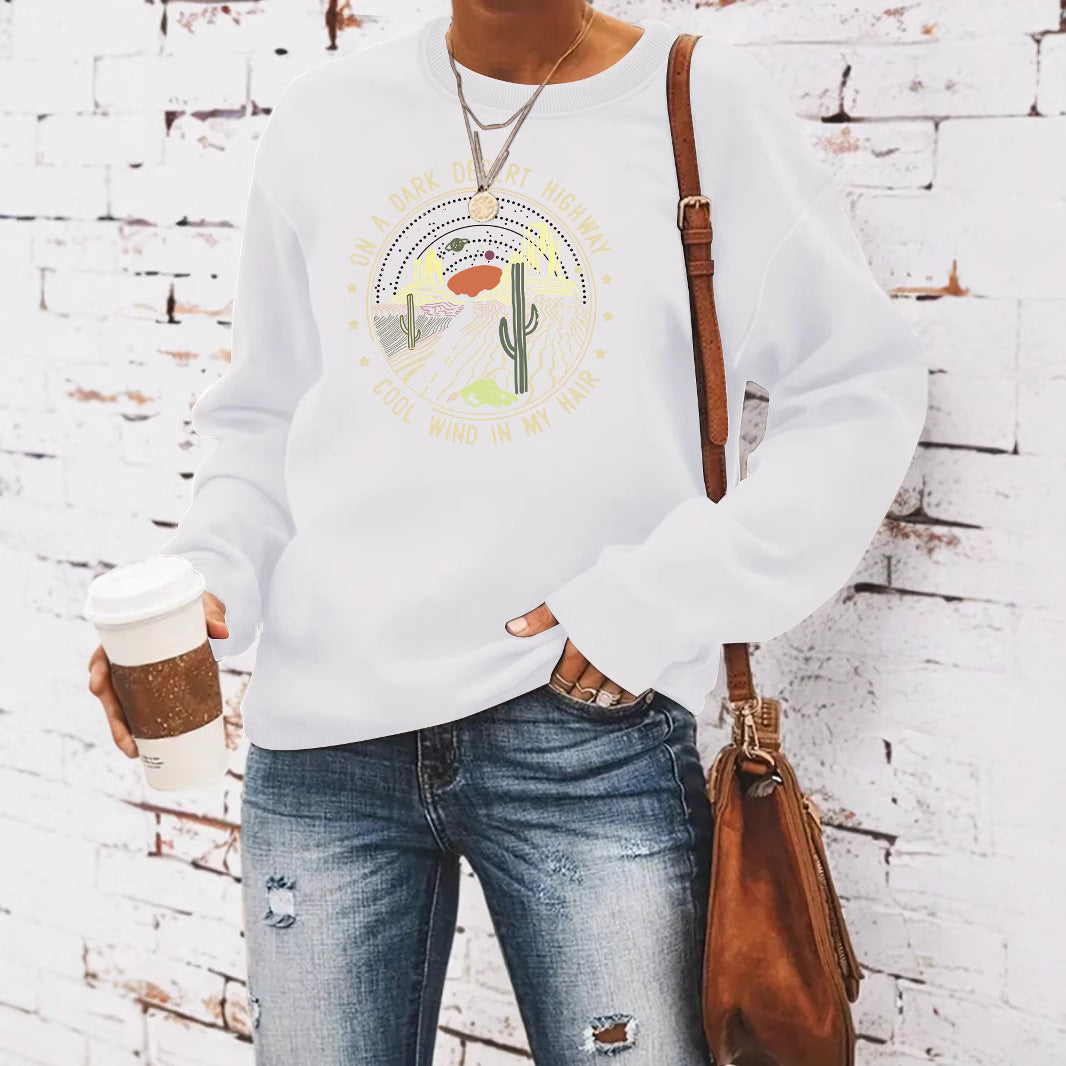 Printed loose hoodie for women
