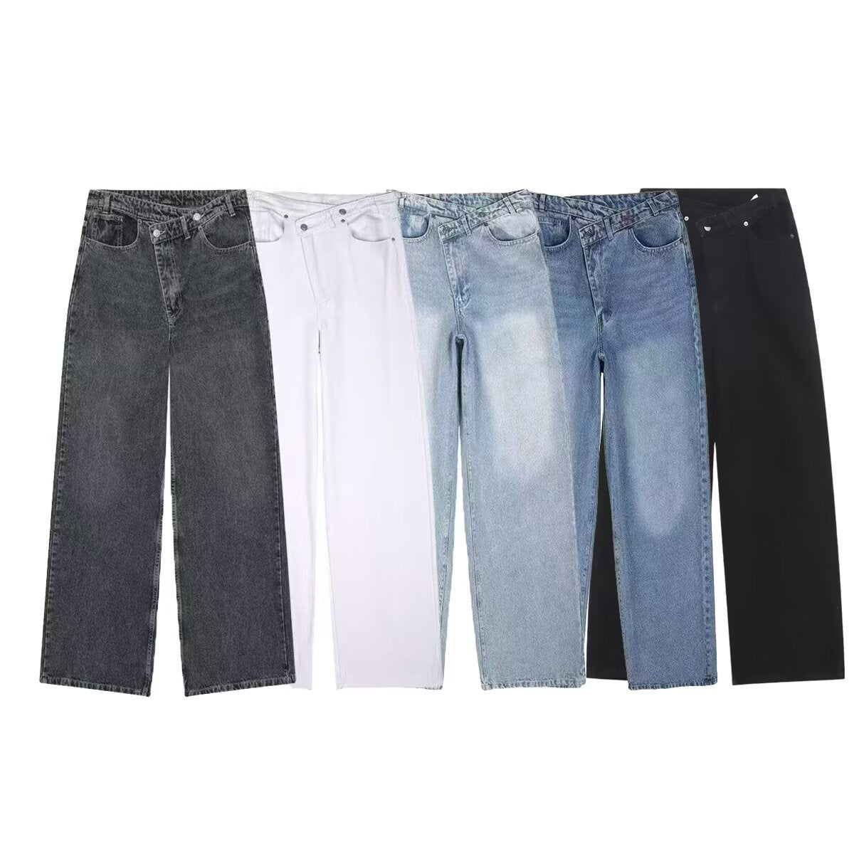Street double breasted pants waist jeans