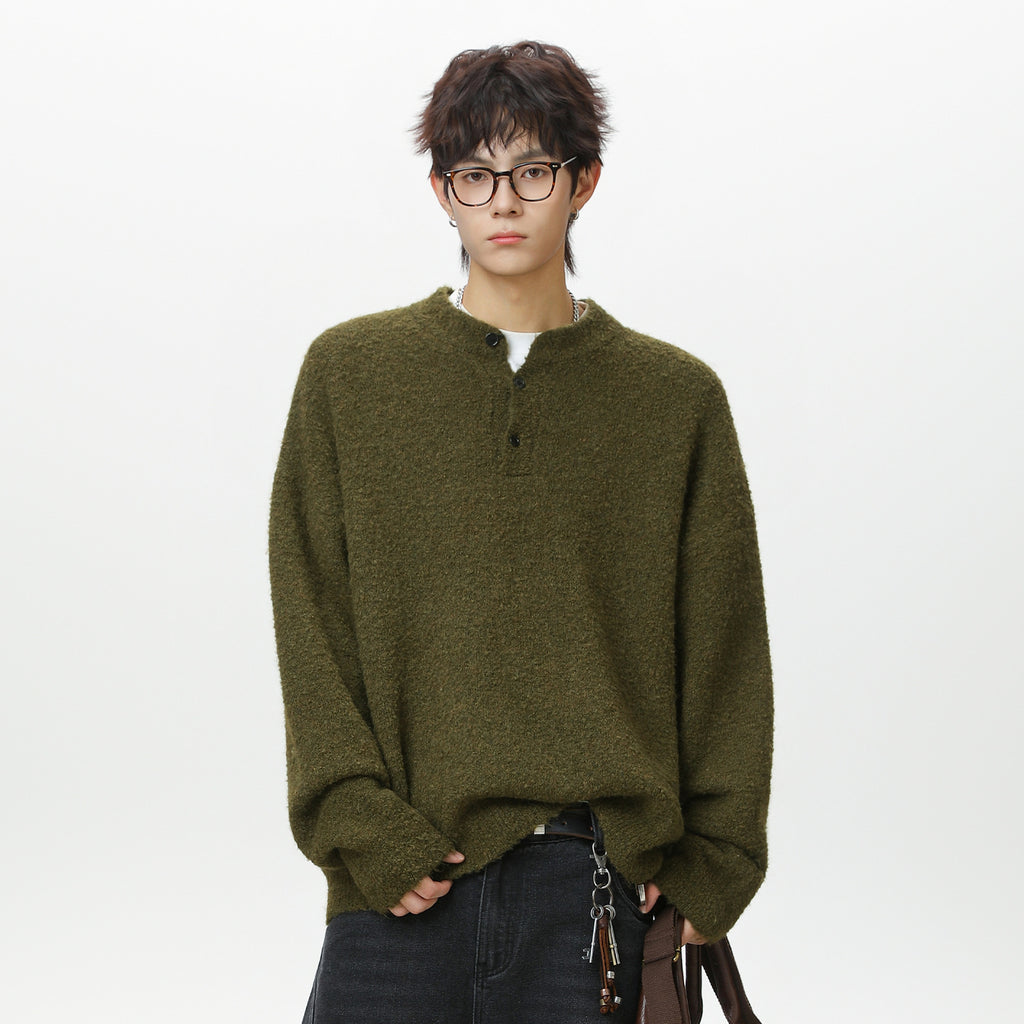 Solid color polo sweater for men