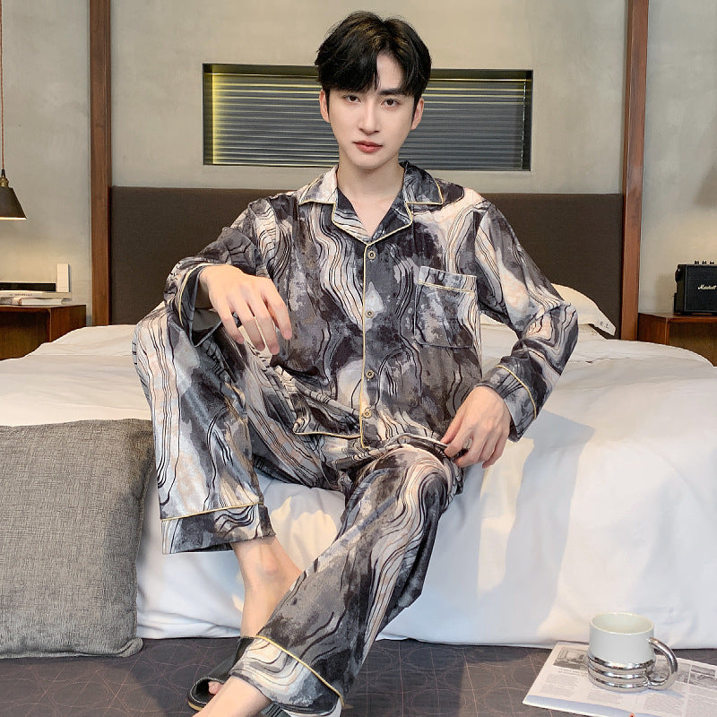 Ice silk long sleeved pajamas for men 