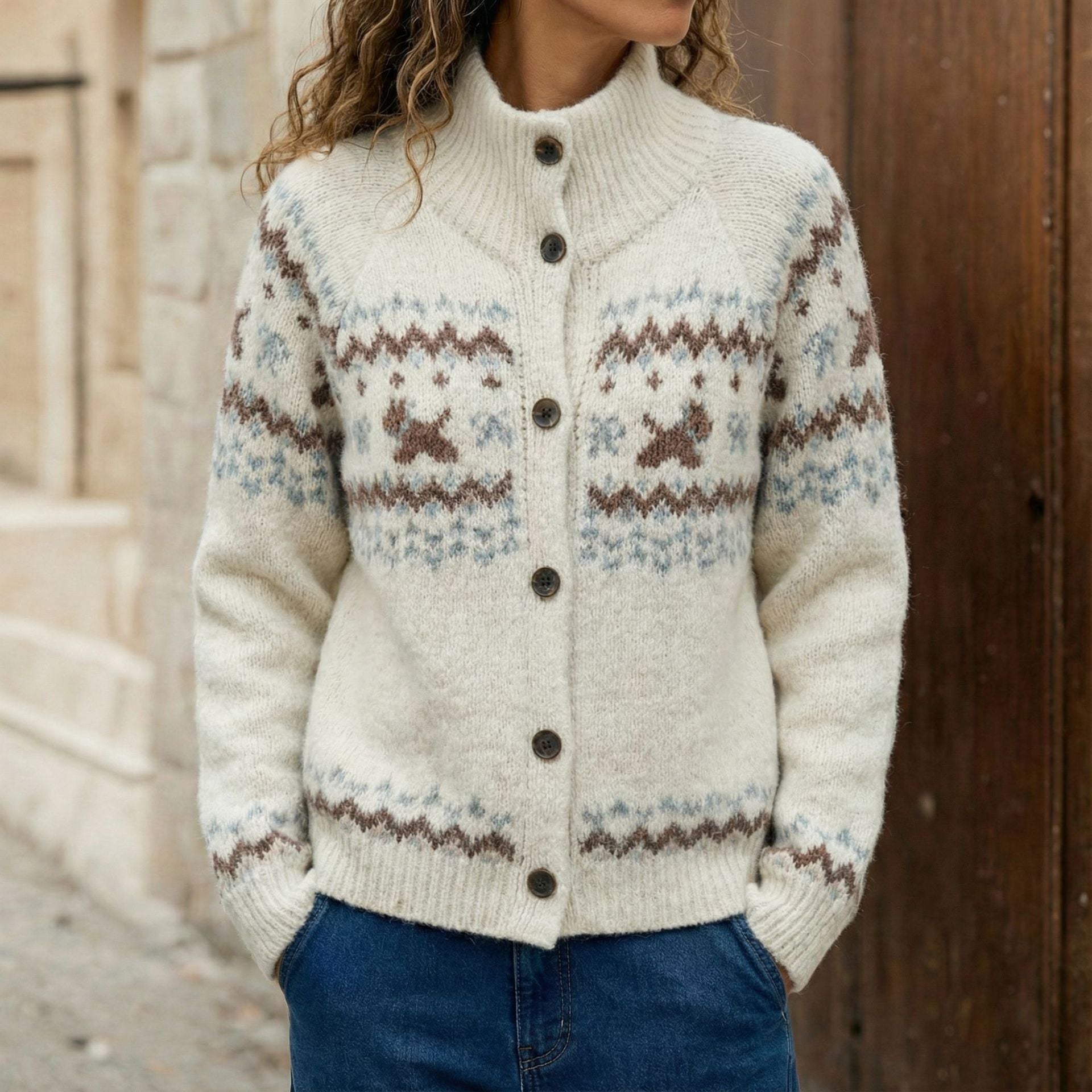 High neck sweater jacket for women
