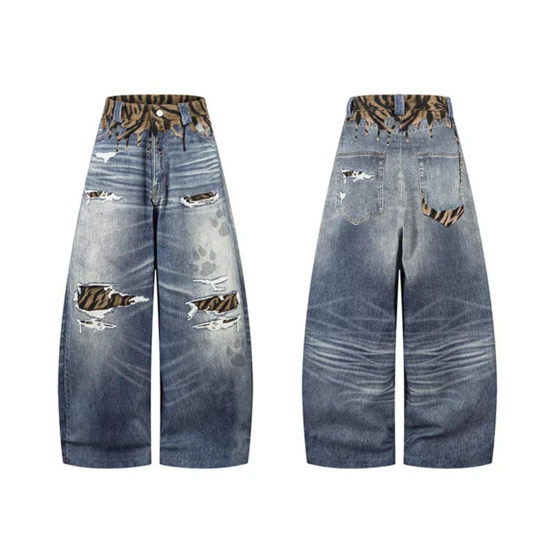 Unique Design Scratched Ripped Pleated Casual Loose 